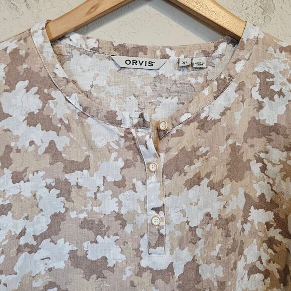 Orvis 100% Linen Popover Top Blouse Women's X-Large Casual Boho Chic Neutral - Picture 3 of 9